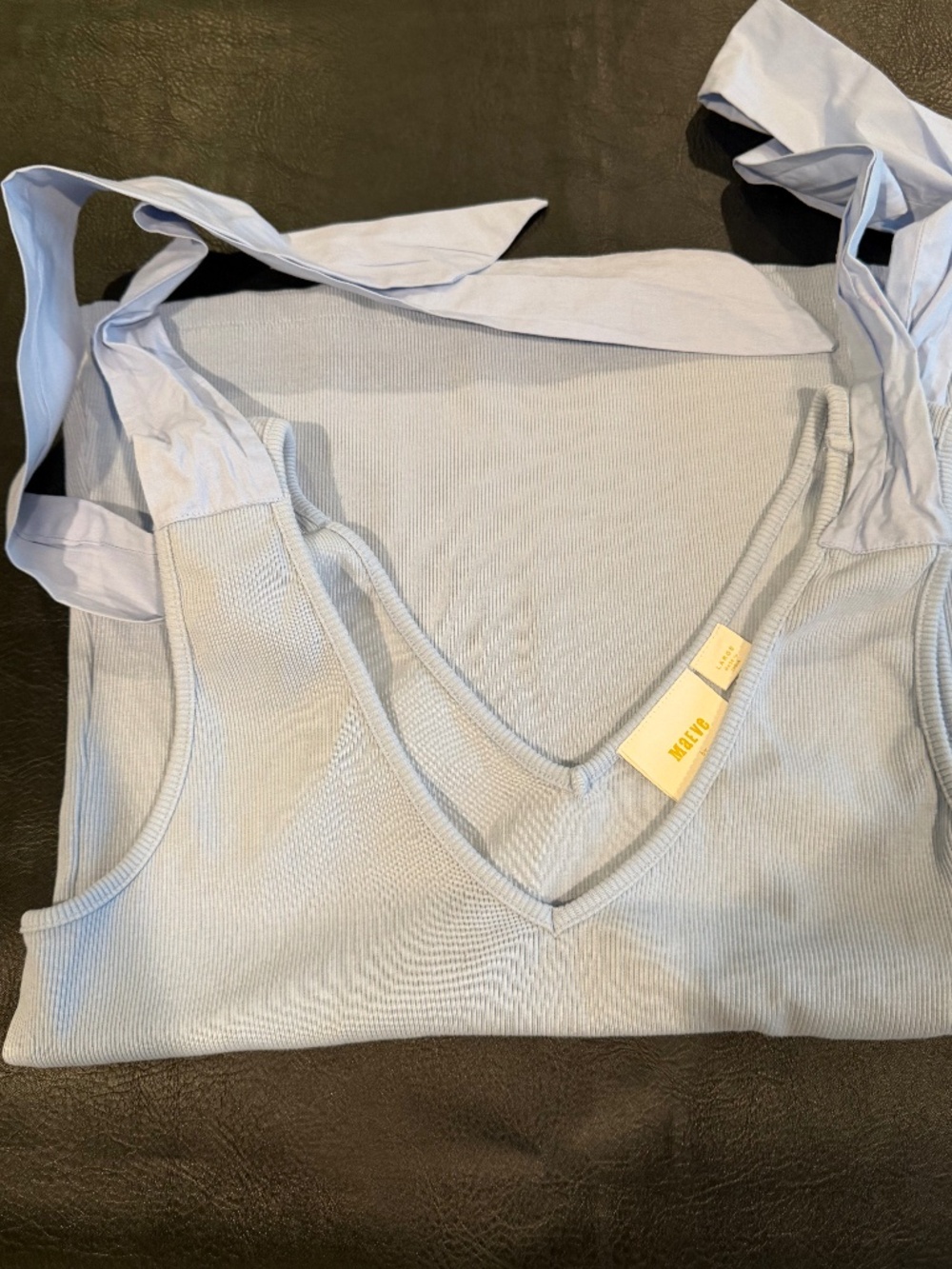 Anthropologie Maeve Light Blue Tank Top V-Neck with Ties Large